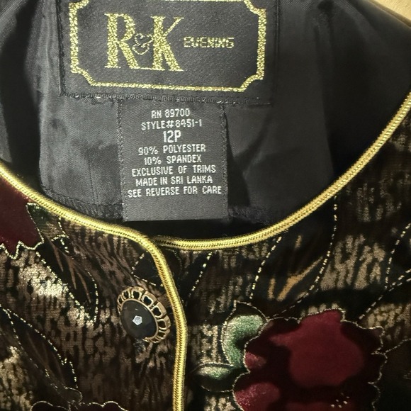Vintage R&K Evenings Etched Floral Velvet Button-Down Blazer Size 12 Event - Picture 2 of 5